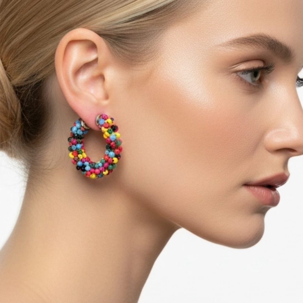 Colorful Beaded Hoop Earrings - Women Jewelry